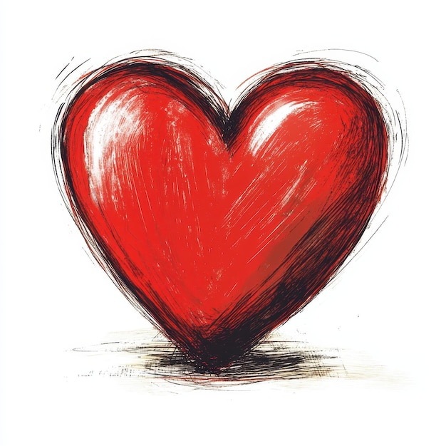 a drawing of a red heart with a black outline