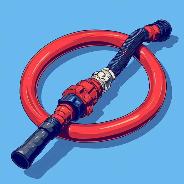 a drawing of a red hose with a black handle