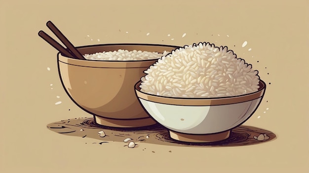 Photo a drawing of rice and a bowl of rice