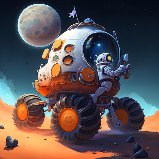 A drawing of a robot on a mars vehicle.