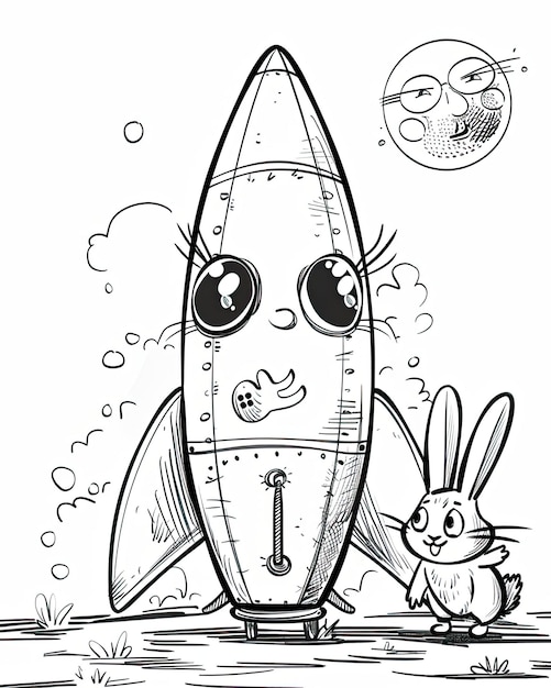 Photo a drawing of a rocket with a rabbit and a rabbit on it