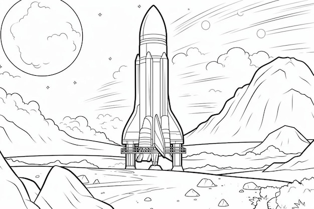 a drawing of a rocket with a space shuttle on it