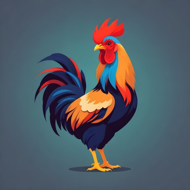 Photo a drawing of a rooster with a blue background