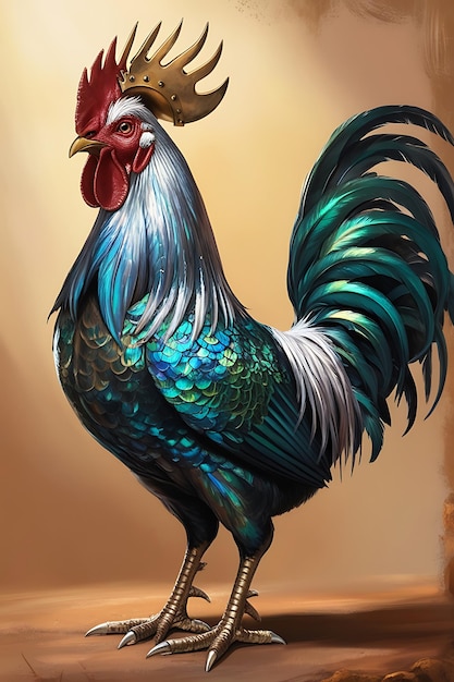 Photo a drawing of a rooster with a red beak and a black tail