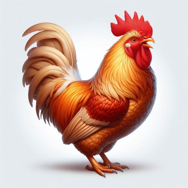 Photo a drawing of a rooster with a red tail isolated on white background