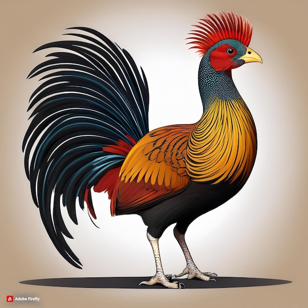 Photo a drawing of a rooster with a red yellow and blue tail