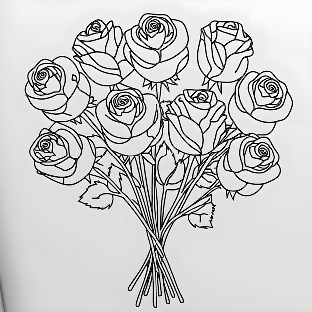 Photo a drawing of roses with a drawing of a bouquet of roses