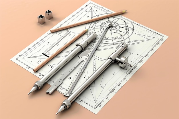 a drawing of a ruler with a pencil and a ruler on it