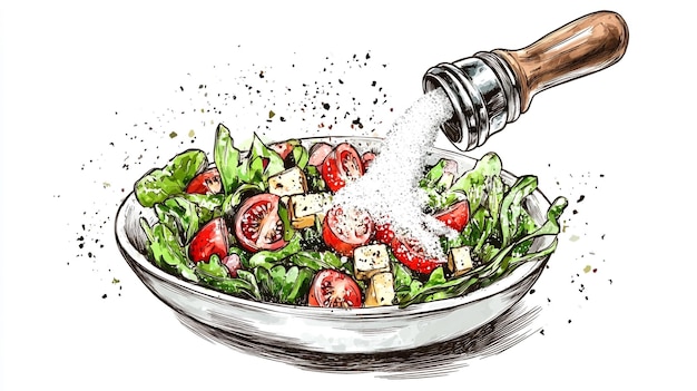 Photo a drawing of a salad with a bottle of water pouring out of it