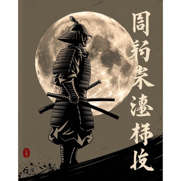 Photo a drawing of a samurai on a poster that says number 6