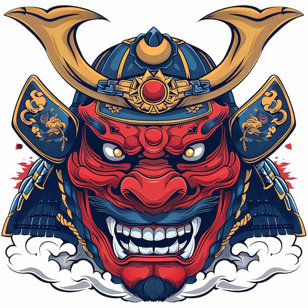 a drawing of a samurai with a large white teeth