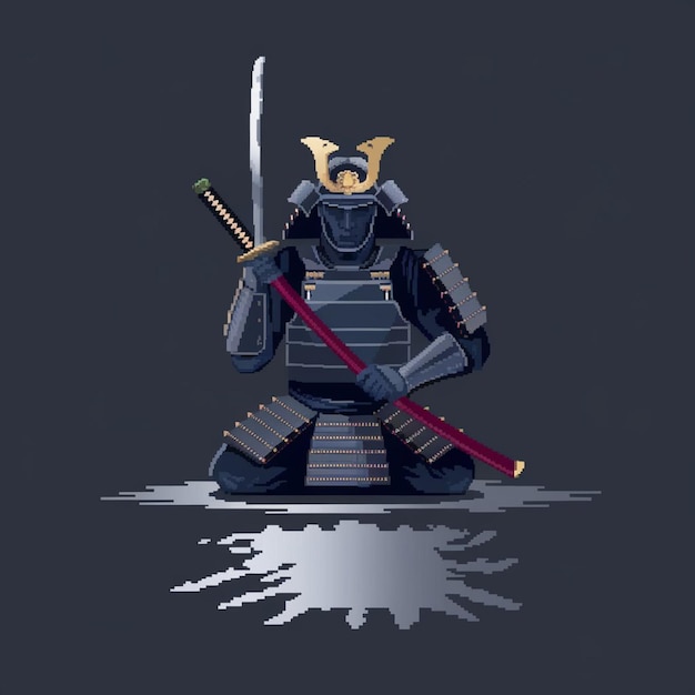 Photo a drawing of a samurai with a sword in the water