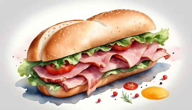 Photo a drawing of a sandwich with a bunch of vegetables and fruits