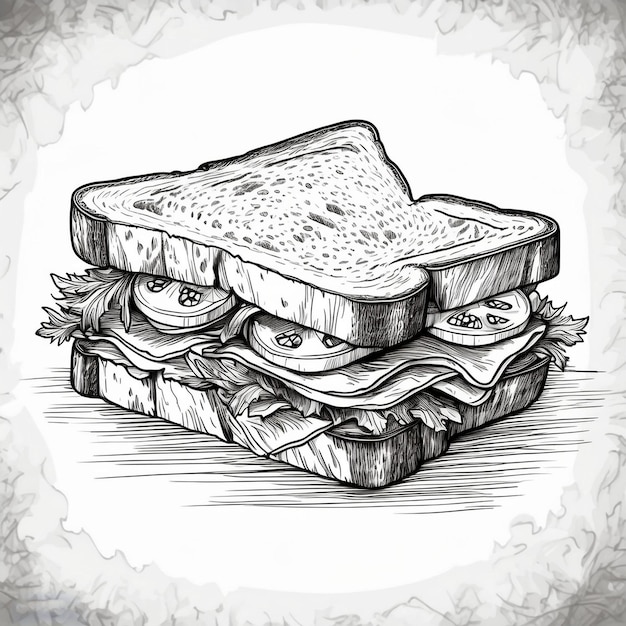 a drawing of a sandwich with a drawing of a sandwich with a face on it