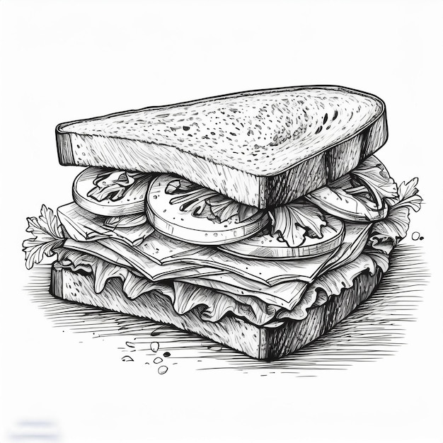 a drawing of a sandwich with a picture of a sandwich with a bite taken out of it