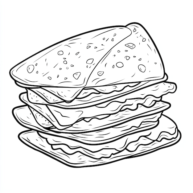 Photo a drawing of a sandwich with a piece of cake on it