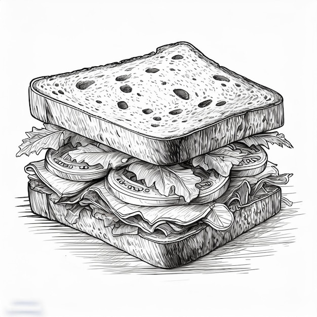 a drawing of a sandwich with a slice of bread and cheese