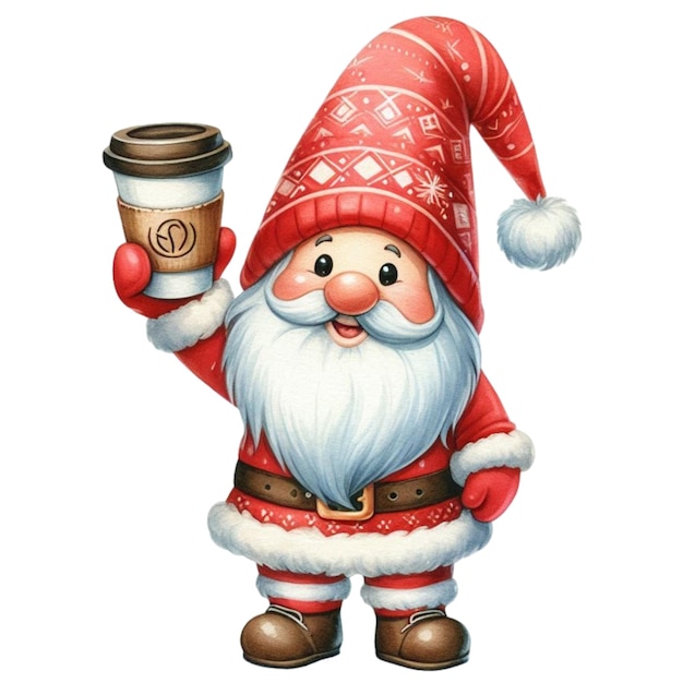 a drawing of santa claus holding a cup of coffee