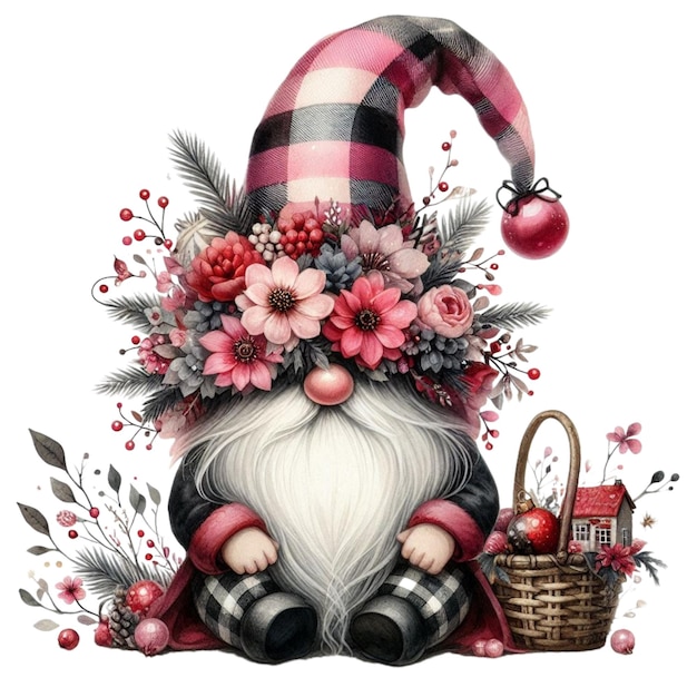 Photo a drawing of a santa claus with a basket of berries and a basket of berries