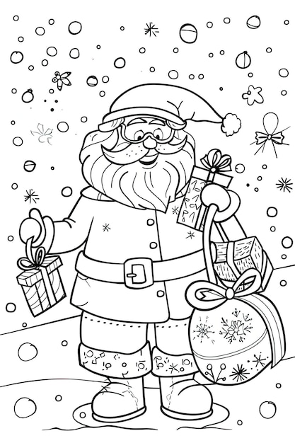 Photo a drawing of a santa holding a bag of gifts