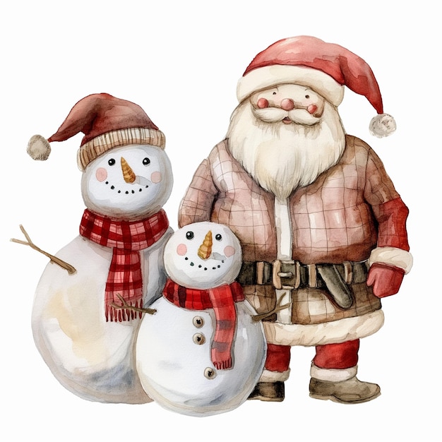 a drawing of santa and snowman with a snowman and snowman