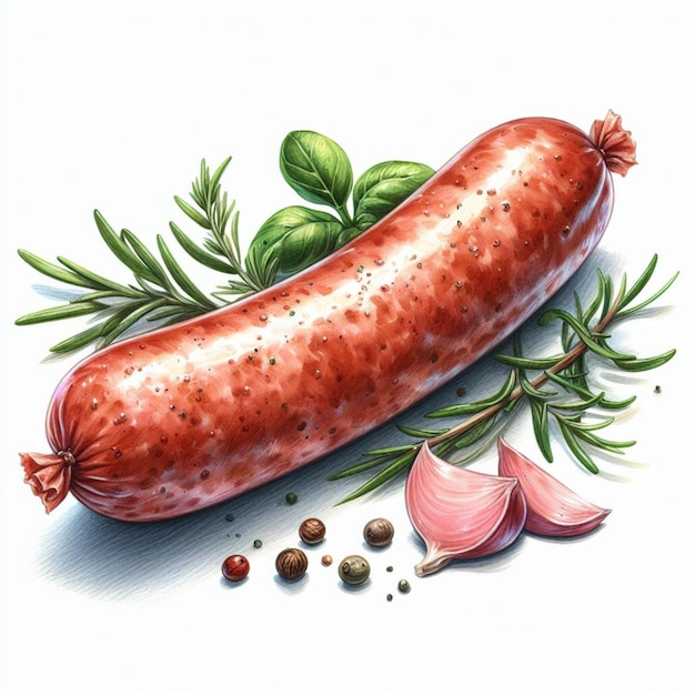 a drawing of a sausage with leaves