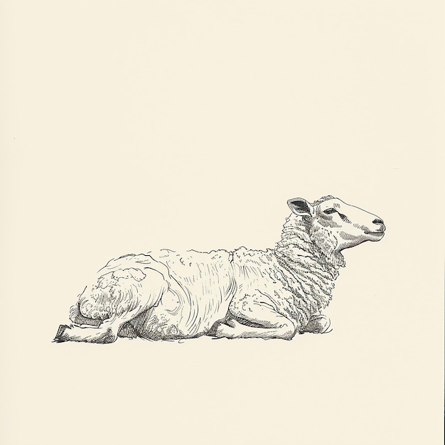 Photo a drawing of a sheep laying on a white paper