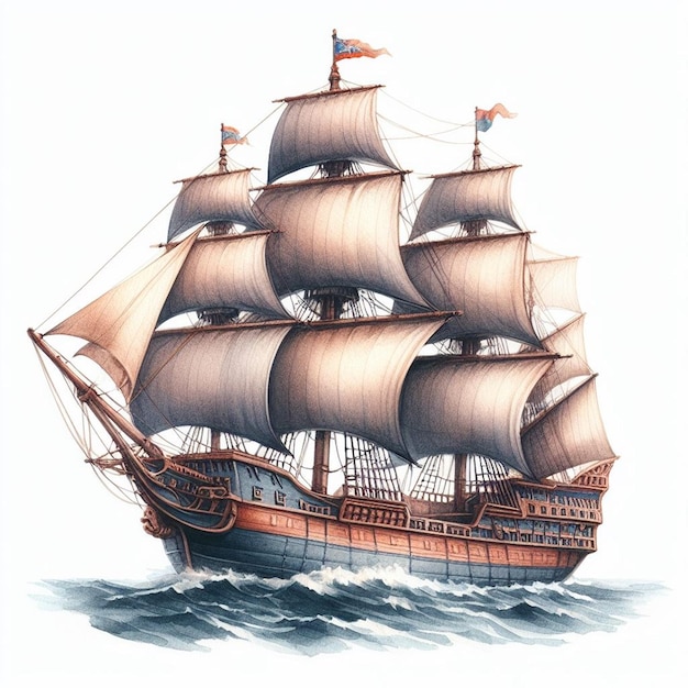 a drawing of a ship with the sails down