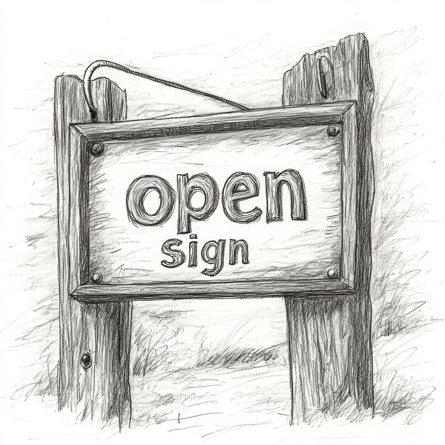 Photo a drawing of a sign that says open sign