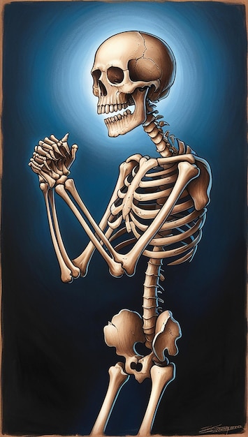 a drawing of a skeleton holding a pair of arrows