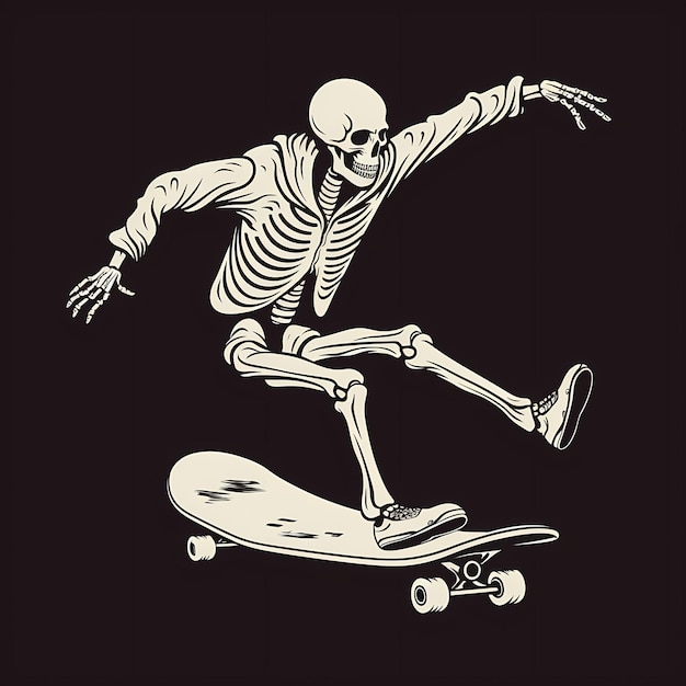 a drawing of a skeleton on a skateboard with the words skeleton on it