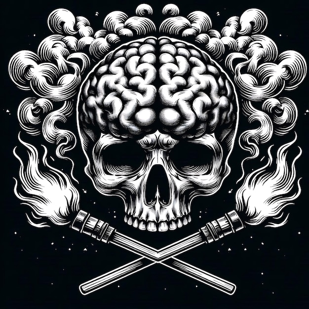 a drawing of a skull and swords with the word  skull  on it