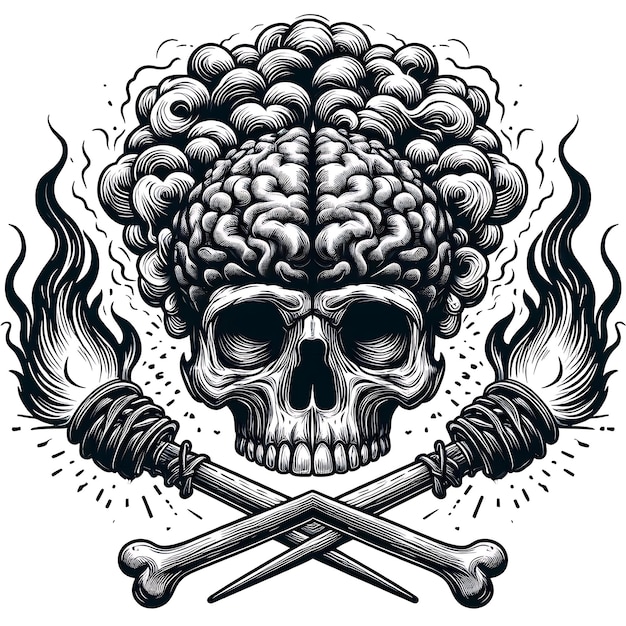 a drawing of a skull and swords with the words  god  on it