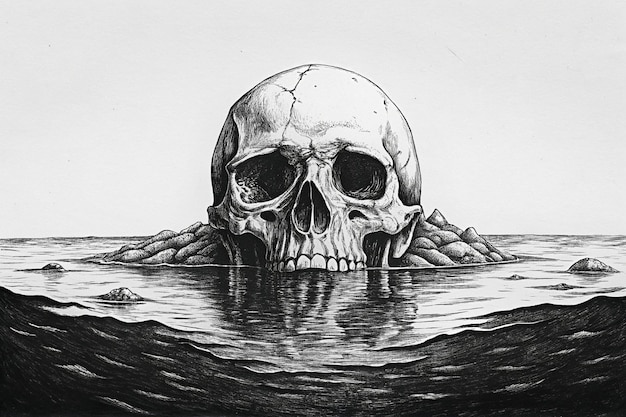 Photo a drawing of a skull in the water