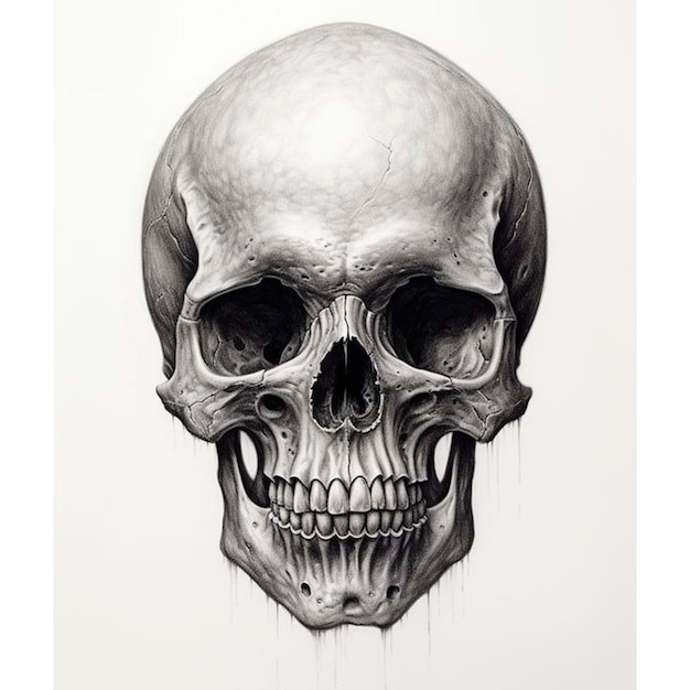 a drawing of a skull with a black face and a white skull