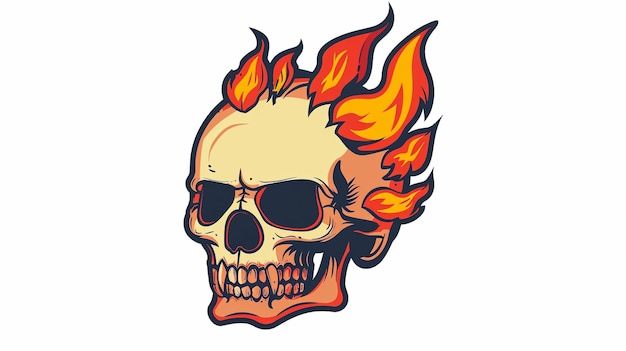 a drawing of a skull with flames and a skull with a fiery background