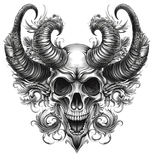 Photo a drawing of a skull with horns and horns