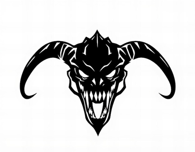 a drawing of a skull with horns and horns