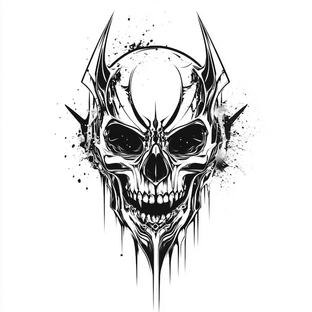 Photo a drawing of a skull with horns and a skull that saysdevil