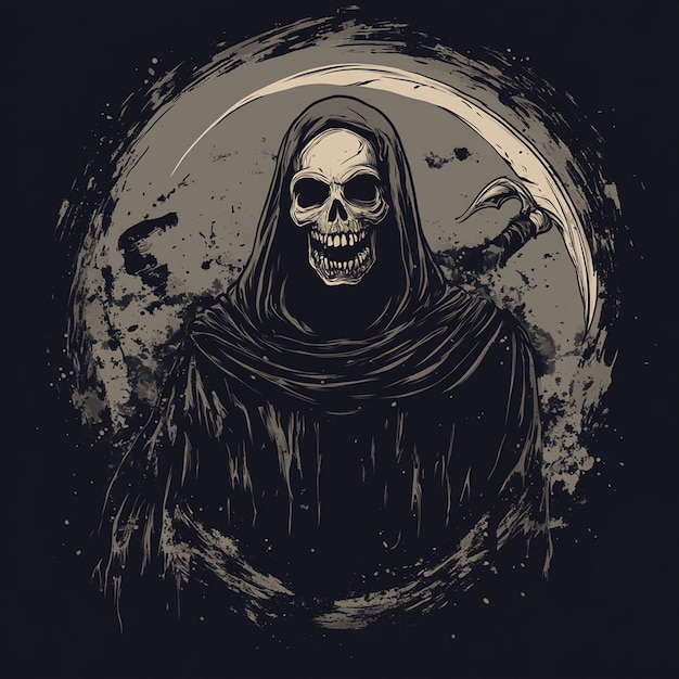 Photo drawing of a skull with a moon in the background