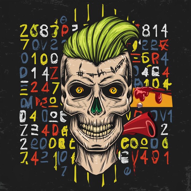 a drawing of a skull with numbers and numbers on it