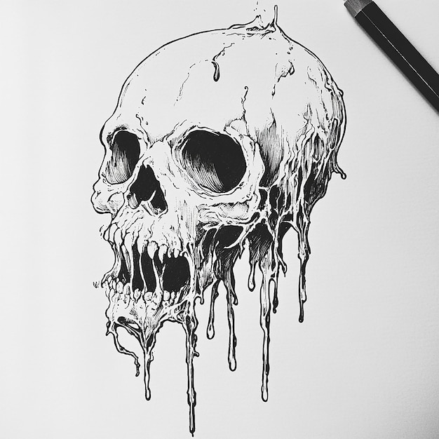 Photo a drawing of a skull with a pen in it