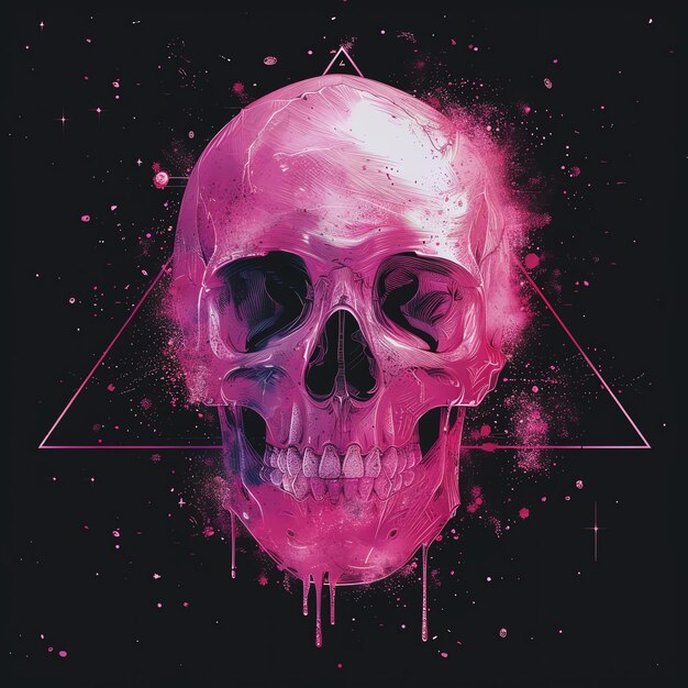 Photo a drawing of a skull with a pink and purple circle in the middle