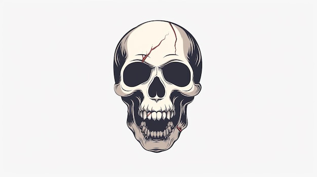 a drawing of a skull with a red spot on it