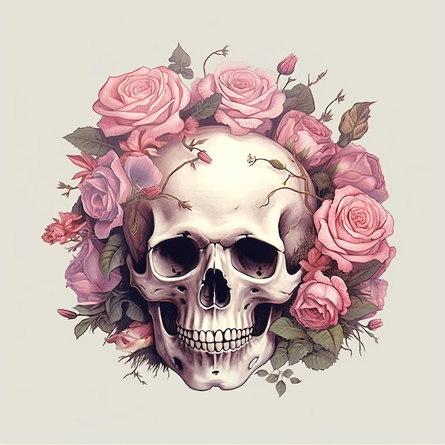 A drawing of a skull with roses around it generative ai image