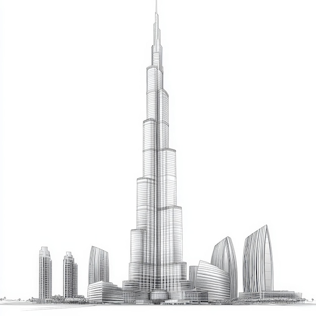 Photo a drawing of a skyscraper with a white background