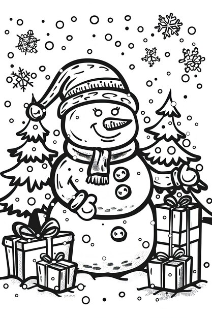 Photo a drawing of a snowman with a snowman in the background