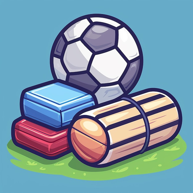 Photo a drawing of a soccer ball and a box with a blue background