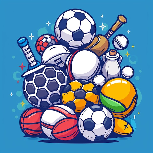 a drawing of soccer balls and a blue background with the word polo on it