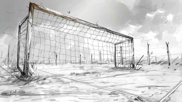 Photo a drawing of a soccer goal with a fence in the background